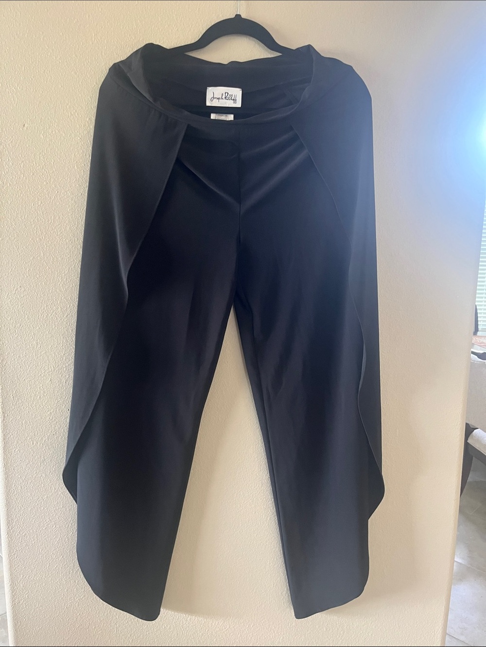 Joseph Ribkoff Black Wide-Leg Draped Overlay Pants